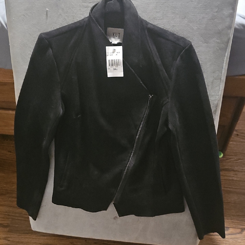 Kut from the Kloth Black Asymmetrical Zip Leather Jacket